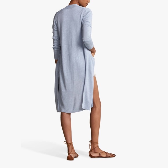Polo Ralph Lauren Linen Long Cardigan, Light Blue Size M